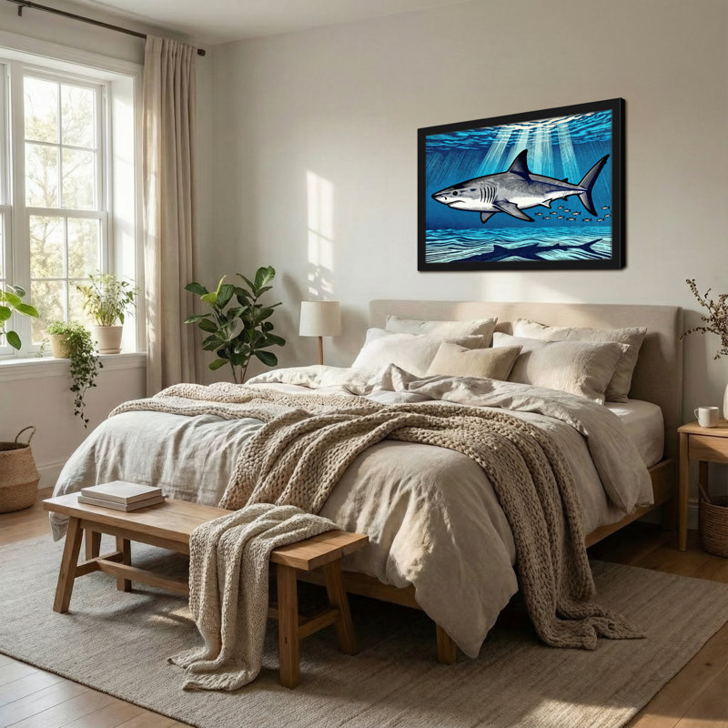Animals Shark Underwater Ocean Scene Art Print, 12" H x 18" W