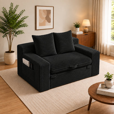 Canapé-lit convertible 4 en 1 sans os, canapé-lit futon deux places en velours côtelé avec coussin supérieur amovible, poignée de traction et poche latérale pour chambre, salon et petits espaces