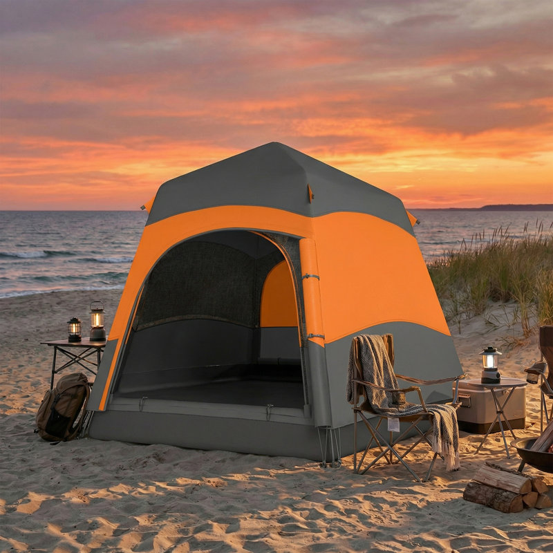 4 Person Tent, Orange/Dark Grey