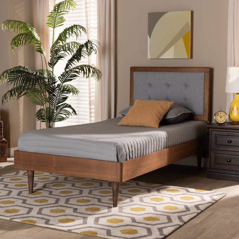 Lit plateforme simple Cleverge Mid-Century, Brun / Gris clair