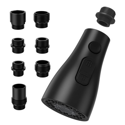 Remplacement de la tête de robinet de cuisine rétractable universelle GarveeHome, 3 modes de jet, 7 adaptateurs, finition noir mat, installation facile, compatible