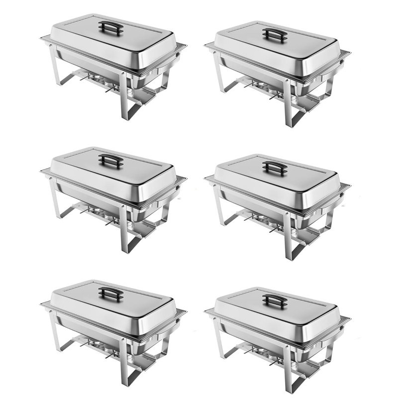 6-Pack 8QT/7.6L Rectangle Chafing Dishes Set Food Warmers with Lids & Holder