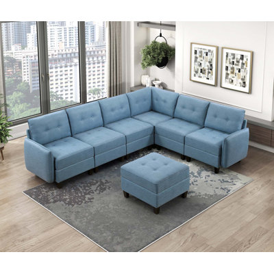 Fauteuil modulaire simple avec siège de rangement Gey, polyester capitonné bleu