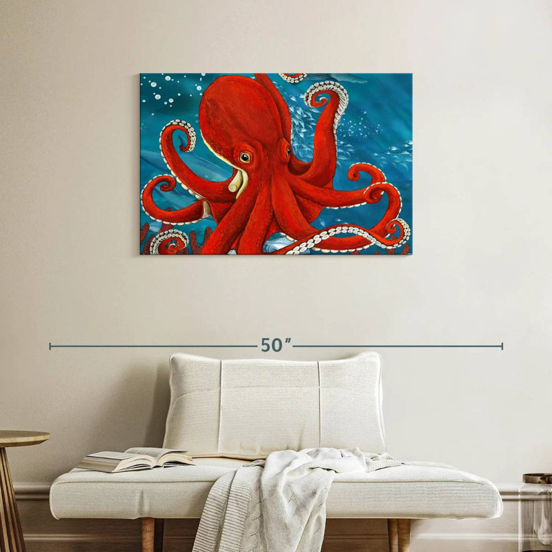 Brampt Vibrant Red Octopus, 24" H x 36" W