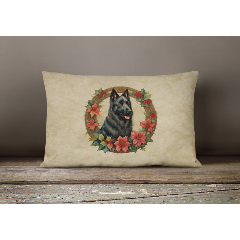 Belgian Sheepdog Christmas Flowers Throw Pillow, 12" x 16", Rectangular