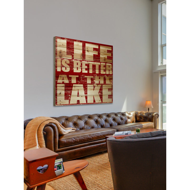 «Life Is Better at the Lake», impression d'art textuel sur bois sans cadre, H 40 po x l 40 po