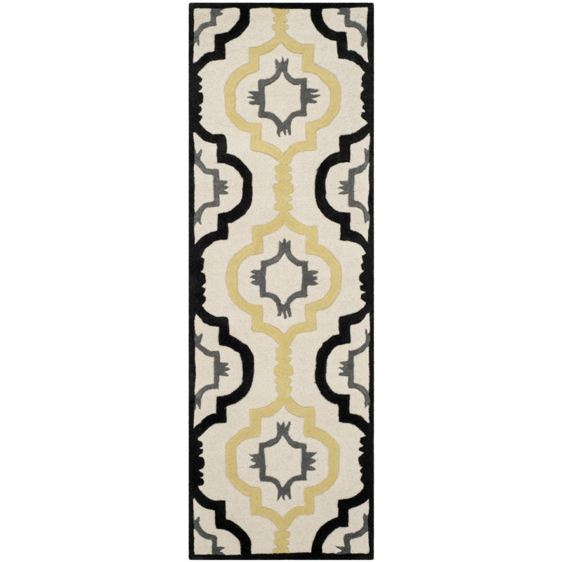 Tapis en laine touffeté à la main Carolene, Tapis de couloir 2 pi 3 po x 11 pi
