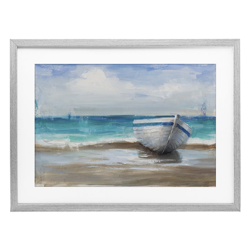 «Painterly Boat On The Shore», reproduction sous verre encadrée, conception de Cloverfield & Co., H 14 po x l 20 po