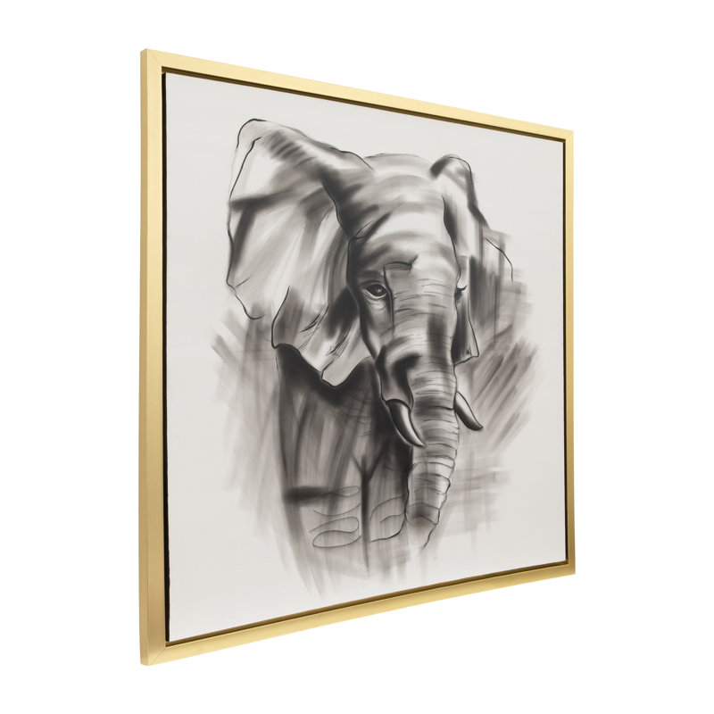 Large Wall Art – Hand Painted Framed Elephant Art – Black and White Wall Art for Living Room or Bedroom – 71” Abstract Animal Painting