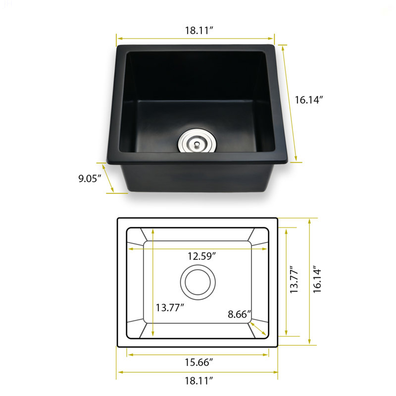 Évier de bar encastrable avec filtre à panier L 18 po x l 16 po Quartz