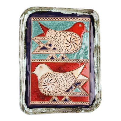 Red Barrel Studio® Handmade Poetry Birds Glazed Ceramic Platter