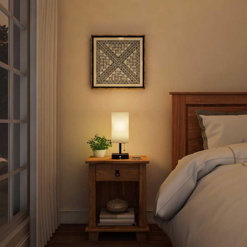 Ensemble de petites lampes de table USB avec base en bois - Lumières rectangulaires modernes avec ampoule DEL incluses, décor de salon, de chambre à coucher ou de bureau à domicile