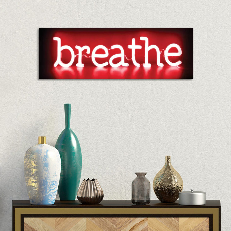 Neon Breathe Red On Black by Hailey Carr - Wrapped Canvas Panoramic Print, 30.48 cm H x 91.44 cm W x 1.91 cm D