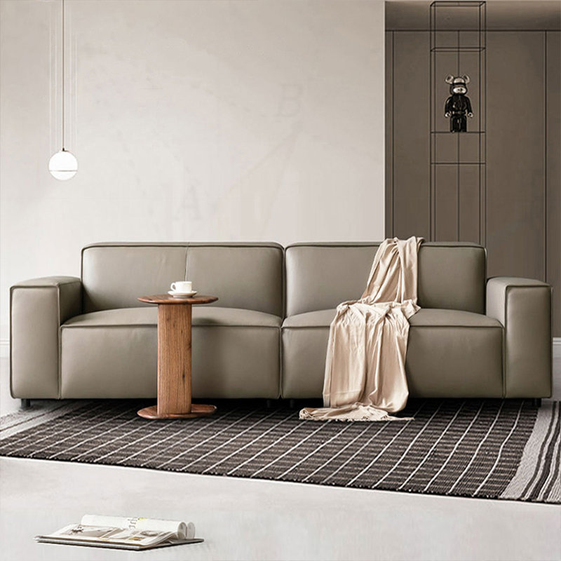Gray Genuine Leather Modular Sofa cushion couch