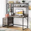 Bureau d'ordinateur gris de 55 pouces avec rehausse, 2 tiroirs et tablettes ouvertes-1587733044