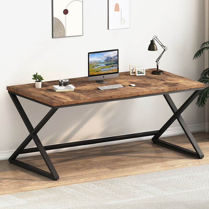 Writing Desk,Industrial Wood Metal Work Desk for Writing Study, Rustic Brown/Black