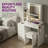 Vanity Table with LED Sliding Mirror & Cushioned Stool, Dresser Set with 2 AC+2 USB Outlets & Hair Dryer Holder, Touch Control 3-Color Light for Bedroom-1449242726