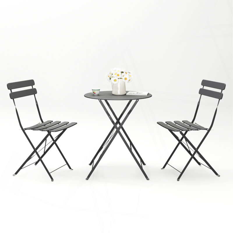 Ensemble 3 pièces de chaises bistro et de patio bistro Metail, Gris