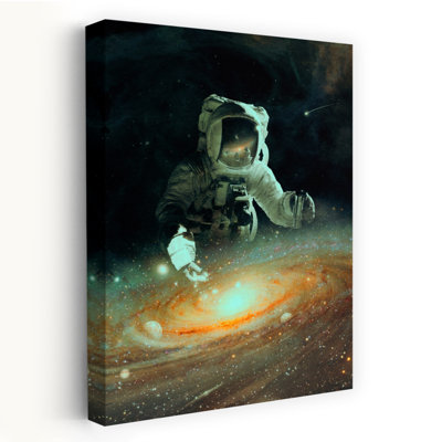 Astronaut Over Galaxy Surreal Abstract Contemporary Landscape Nature Wall Art Print 1 Piece Wrapped Canvas Wall Art