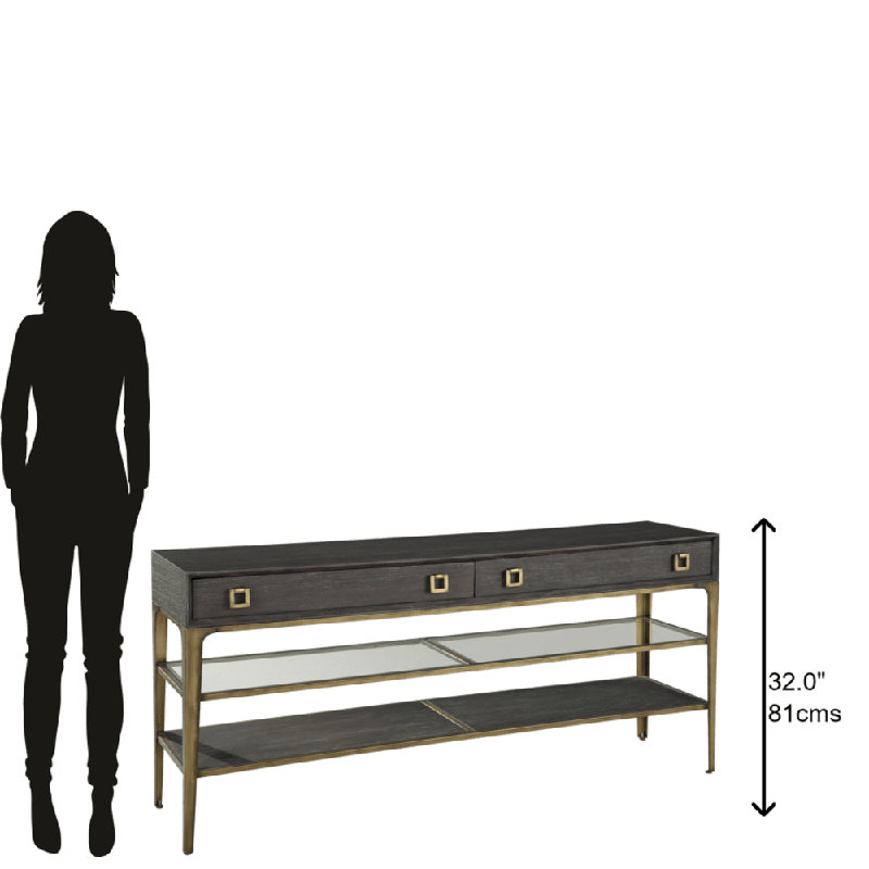 Transitional 68'' Brown and Gold Mirrored Console Table with Storage