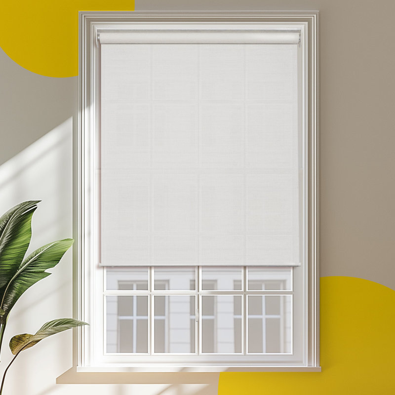 Rideau roulant en polyester sans fil avec filtre UV pour fenêtre, Blanc tissé, L 27 po x L 72 po