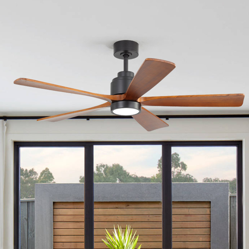 Ceiling Fan With Walnut Blades 18W Three Color Dimmable Light Memory Function & Reversible Motor