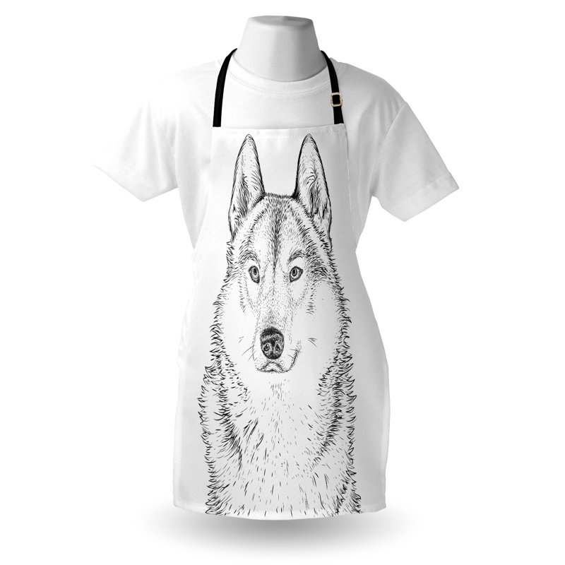 Tablier East Urban Home noir et blanc unisexe, Woods Animal Wolf, taille adulte, noir et blanc