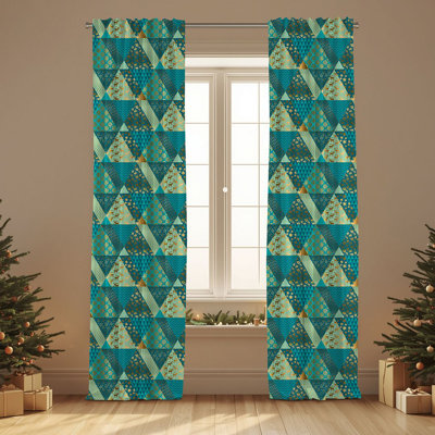 Semi Sheer Chrismast Print Curtain Single Panel