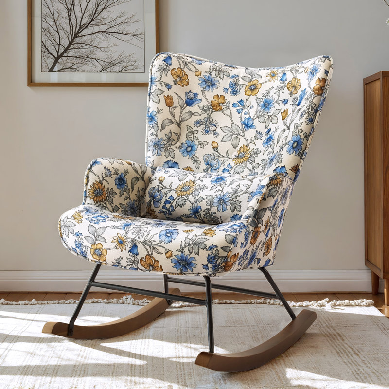 Chaise berçante à oreilles en porcelaine, Bleu / noir / rouge / jaune