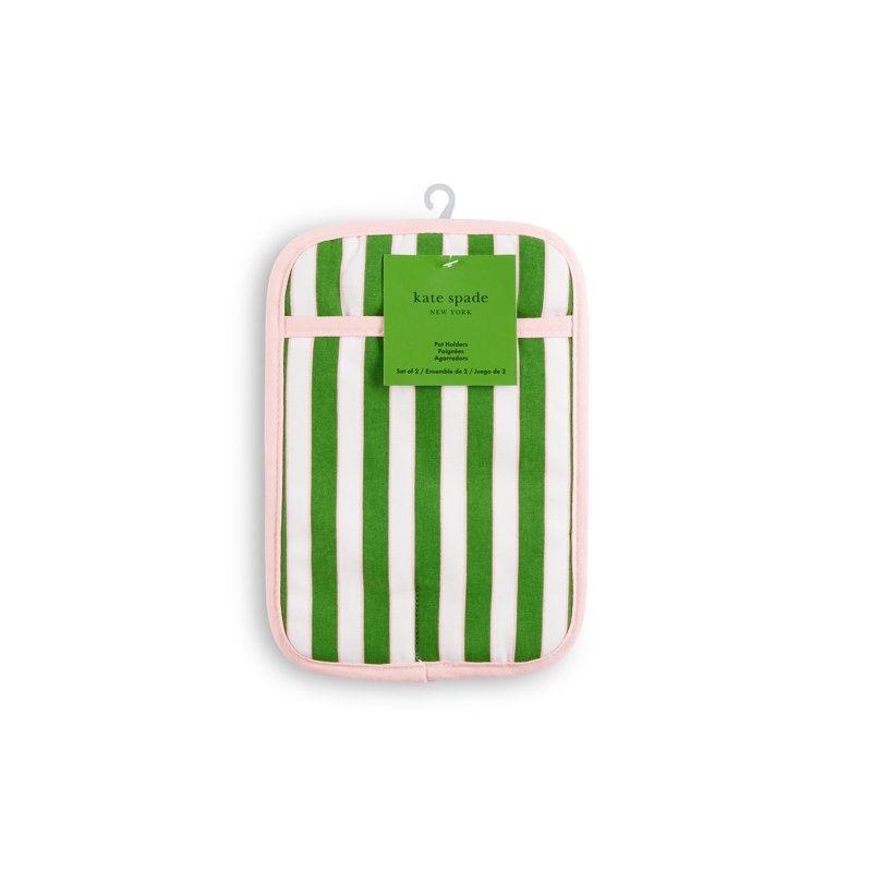 Botanical Stripe Potholder Set, Green
