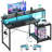 Nergui Home Office Computer Desk with Power Outlet,LED Lights & Adjustable Shelf-1898342582