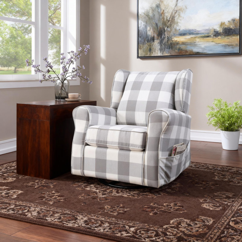 Swivel Living Room, Accent Chair,Arm Chair,Bedroom Chair, Gray/White Fabric