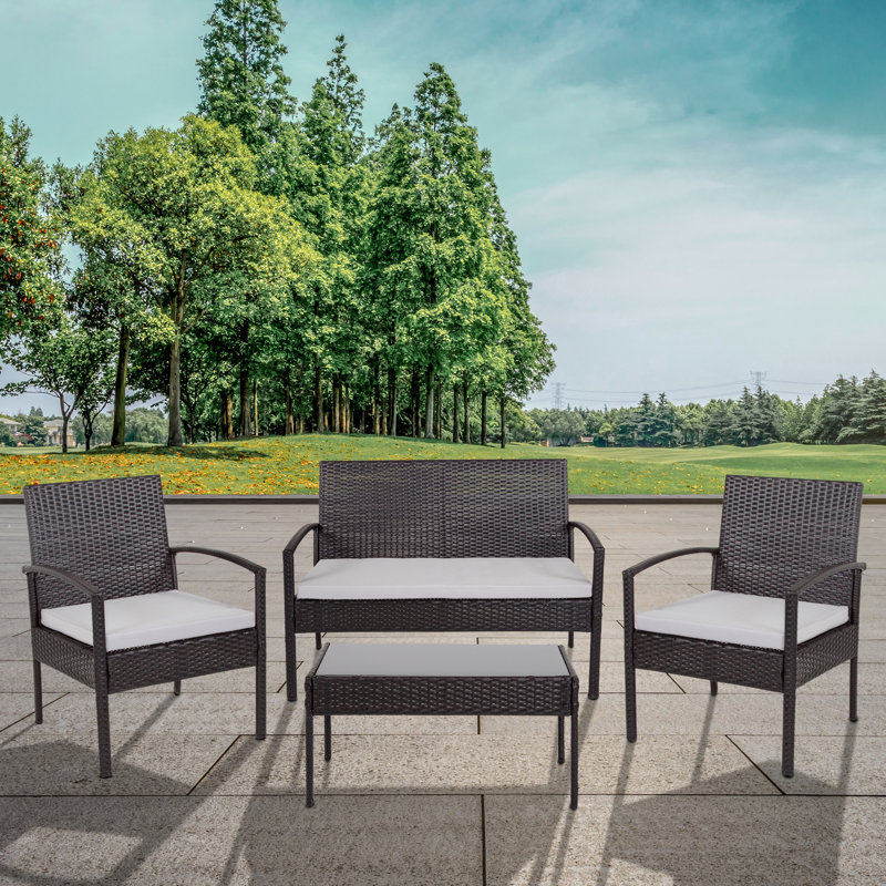 4 Piece Patio Set with Steel Frame and Cushions