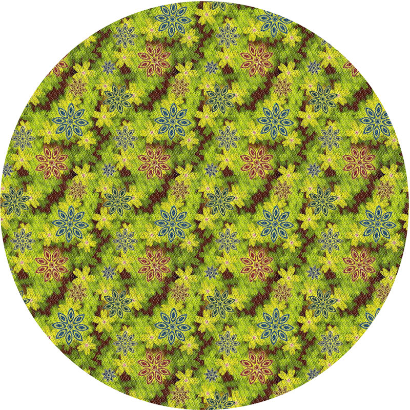 Tapis vert/jaune tissé à la machine, Rond 4 pi