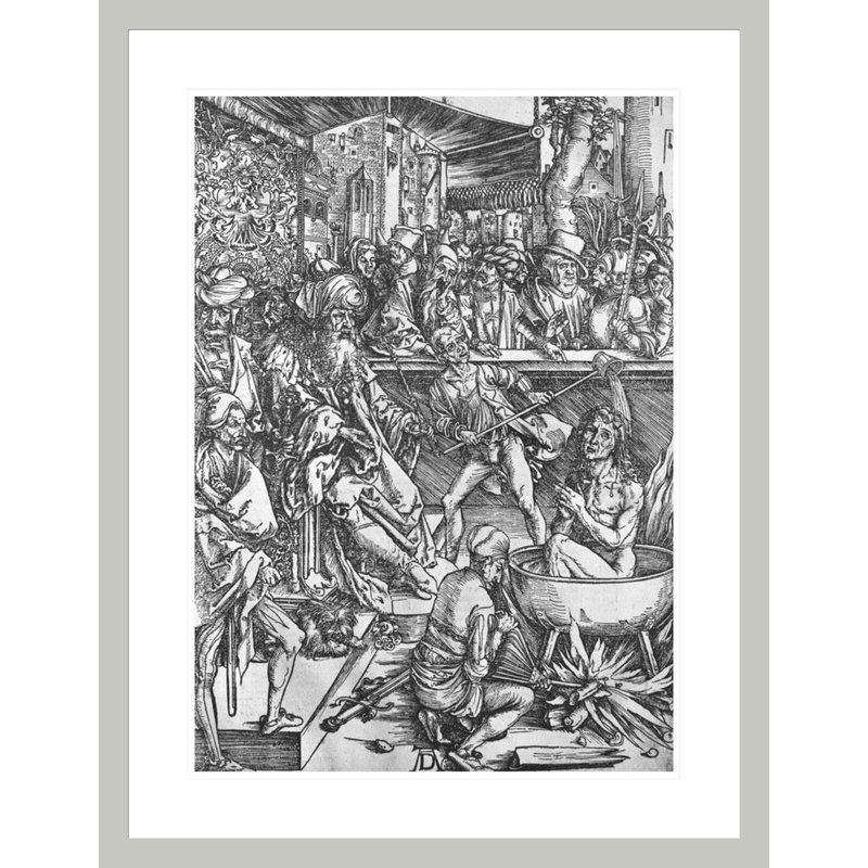 Scène de l'Apocalypse, le martyre de Saint Jean l'Evangéliste, édition Latine par Albrecht Dürer, impression giclée sur cadre