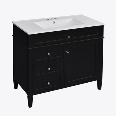Meuble-lavabo 36 po avec lavabo supérieur, meuble-lavabo moderne avec 2 tiroirs et tiroir escamotable, meuble-lavabo simple