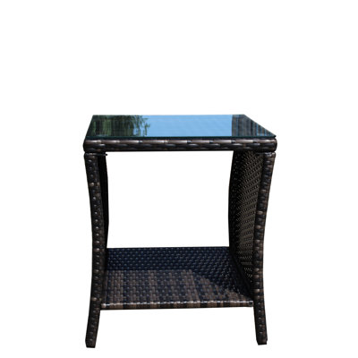 Table basse d'extérieur brun avec résistance au verre, assembler le patio en verre transparent, assemblage requis maintenant