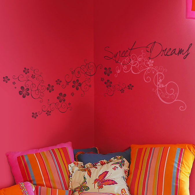 Décalcomanie murale tourbillons de fleur-compagnon à rêves doux, Noir