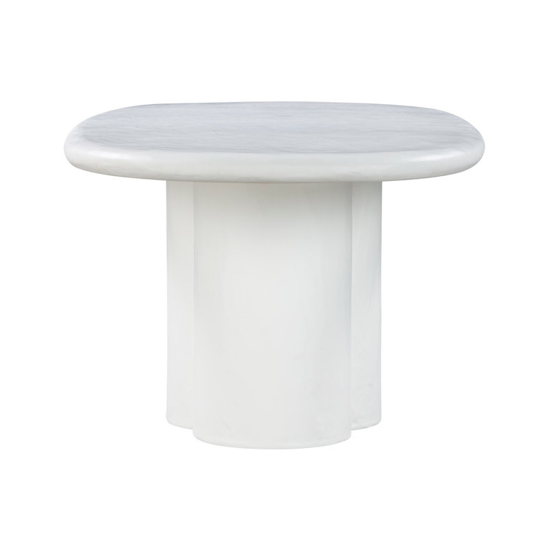 White Oval Marble and Wood Dining Table for Eight