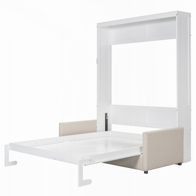 Queen Size Murphy Bed Wall Bed with Cushion, White, White