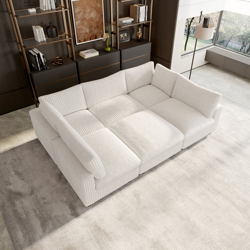Canapé modulaire avec repose-pieds 6 pièces 6 pièces, Fausse fourrure blanche