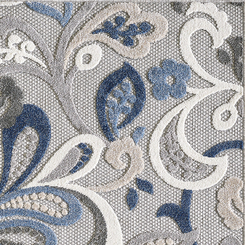 Tapis d'intérieur / extérieur Gahanna, Rectangle 7 pi 10 po x 9 pi 10 po, Gris te bleu