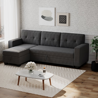 L-Shaped Corduroy Upholstered Sleeper Sectional Convertible Sofa bed -  Ebern Designs, FF5E7116801A450A9E386F95748F81BF