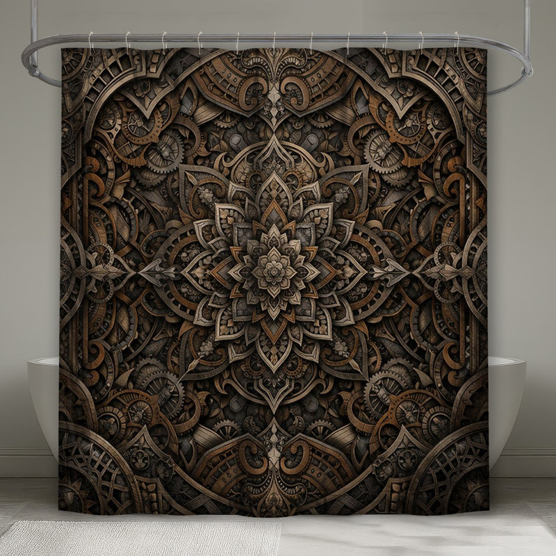 Rideaux de douche Intricate Steampunk Mandala très longs, 70in W x 84in H