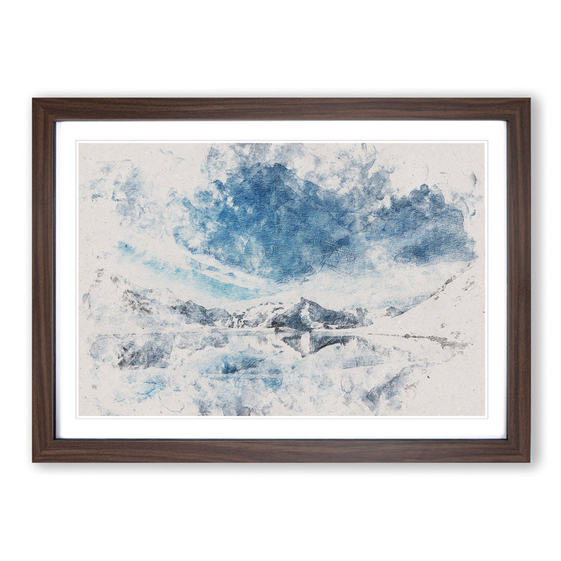Winter Mountain Reflection - Wall Art, 62cm H x 87cm W x 2cm D, Walnut Single Picture Frame Wood