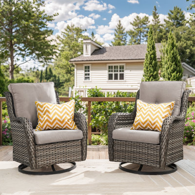Wendye Wicker Swivel Glider Chair & Side Table Set With Water-Resistant Olefin Cushions