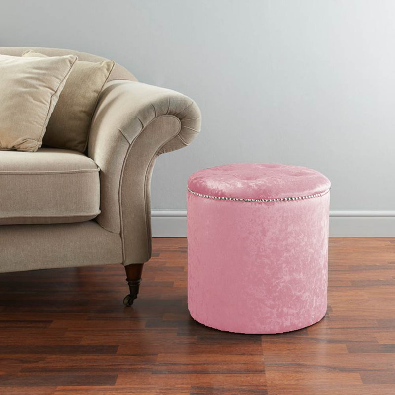 Hepner Velvet Tufted Round Solid Colour Pouffe Ottoman, Pink
