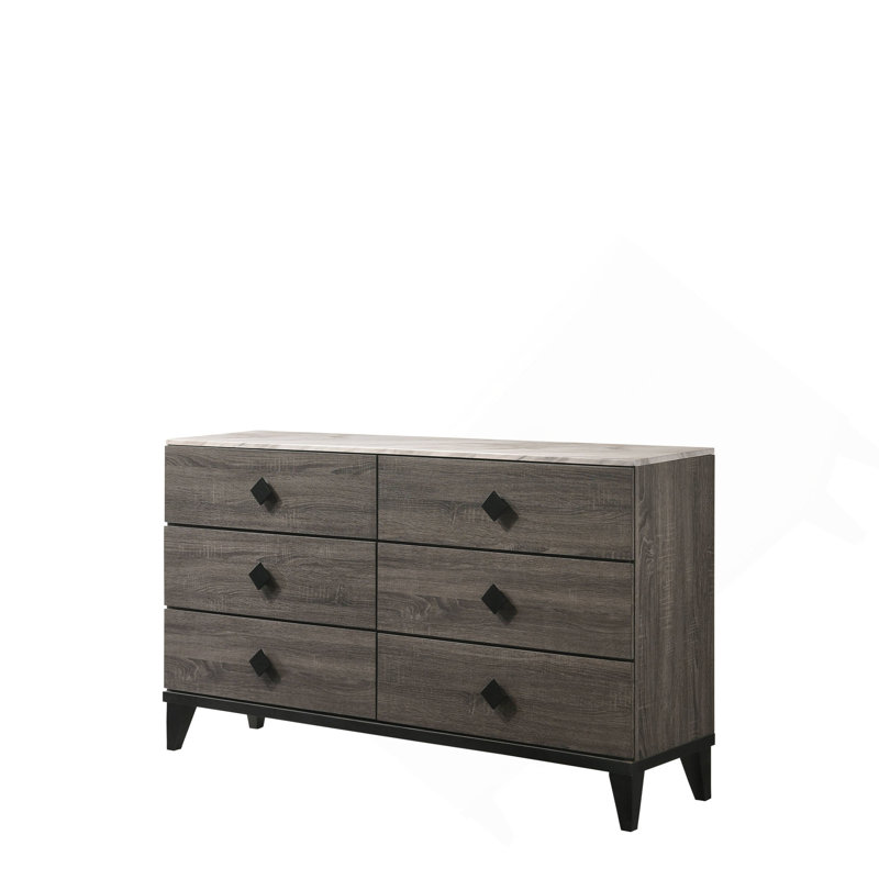 Faux Marble Top & Rustic Gray Oak Finish Dresser