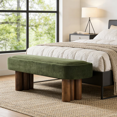 Karsen Mid-Century Modern Upholstered Dining Bench with Wooden Legs