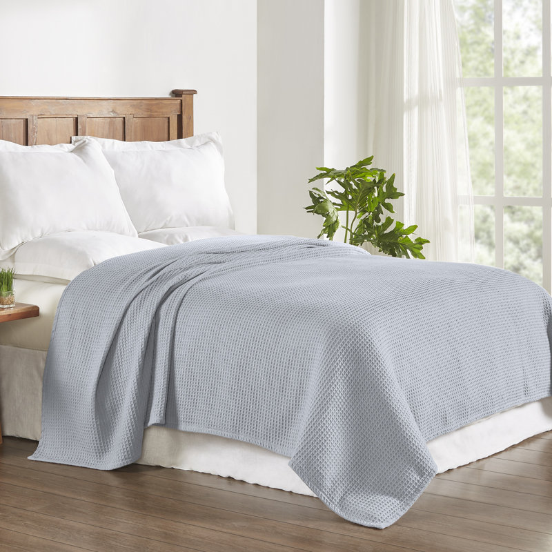 Couverture en coton texturé Samantha, Brume bleue, Très grand